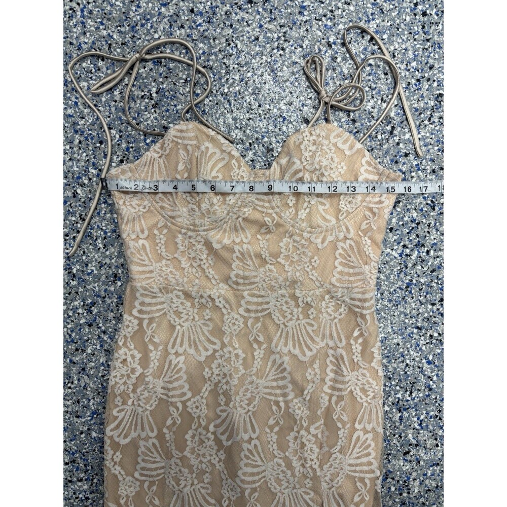 Cupshe Cream-colored Floral Lace Mini Dress Adjustable Straps & Side Slit Size S - Picture 5 of 11